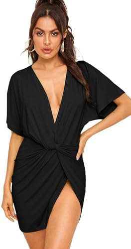 Deep V Neck Twisted Plunging High Slit Mini Party Dress